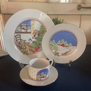 Shibata China Christmas Santa “Home For the Holidays” 4 pc place setting
